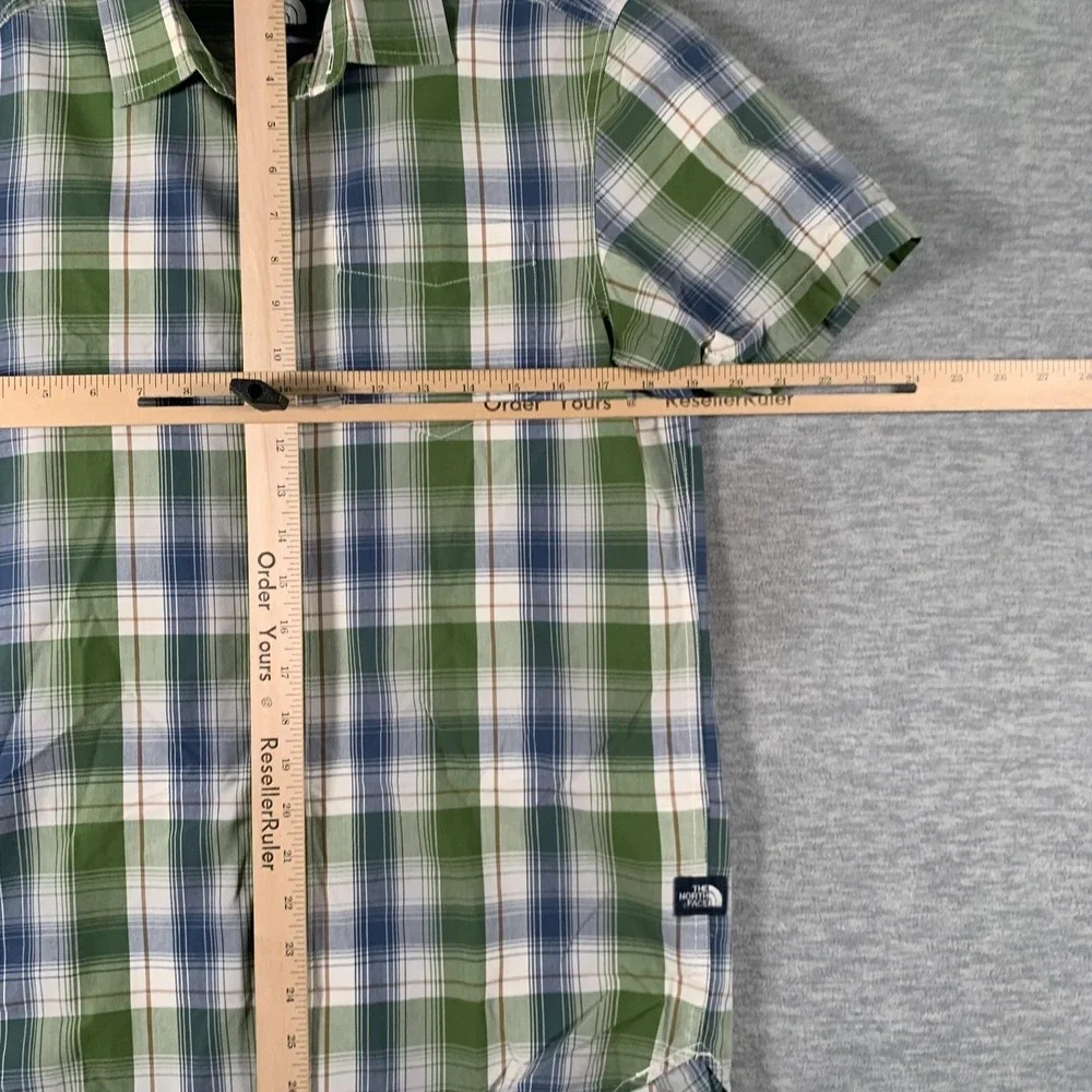 The North Face Shirt Mens Small Green Blue Plaid Short Sleeve Button Casual